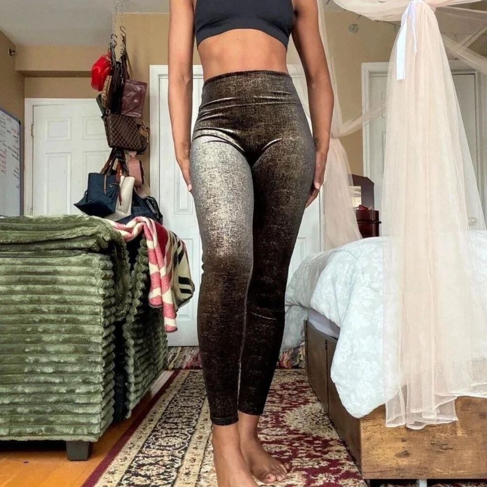 SPANX Black Gold Shimmer Leggings (Size: XS)
